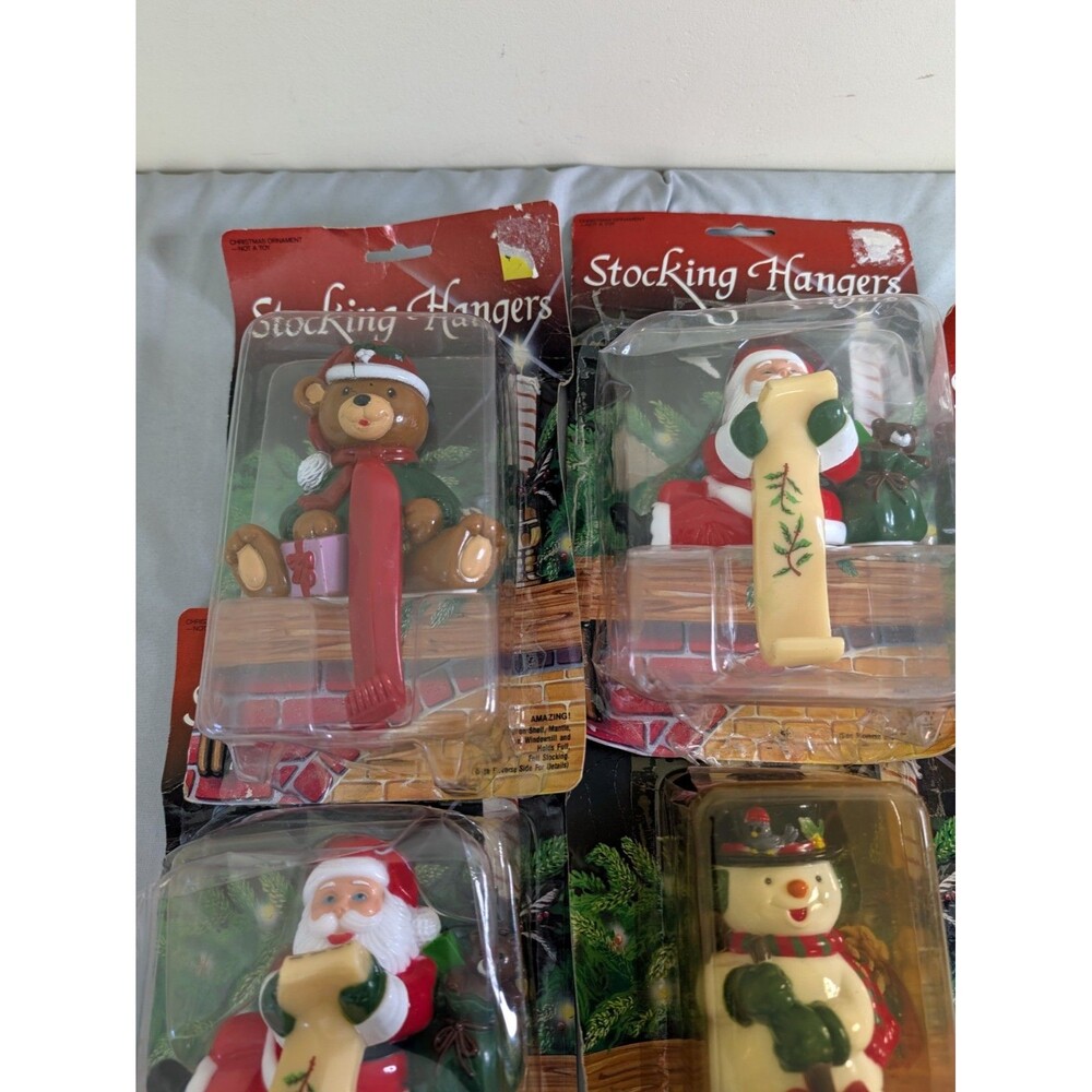 Hand Painted Decorative Christmas Stocking Hangers Set of 5 Santa Elf Bear - Picture 2 of 6